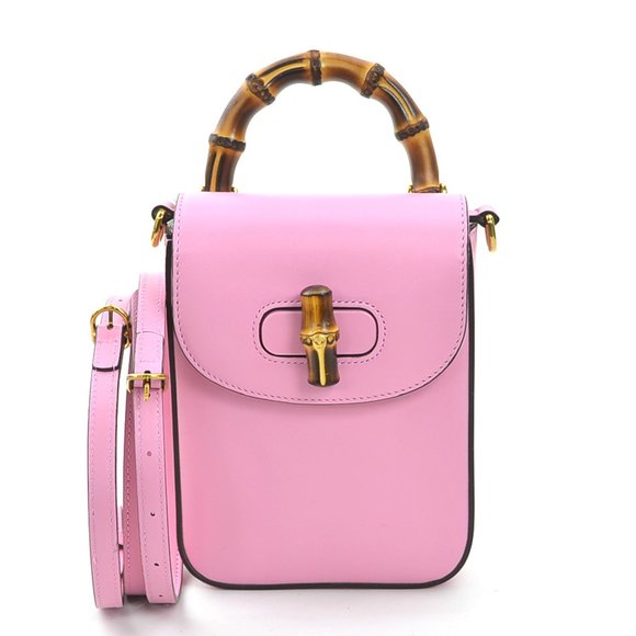 GUCCI Pink Leather Bamboo Shoulder Bag - Picture 1 of 5